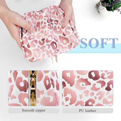 Aosbos Small Travel Makeup Pouch - Pink Leopard Print Cosmetic Case for Women - color: Pink Leopard Print
