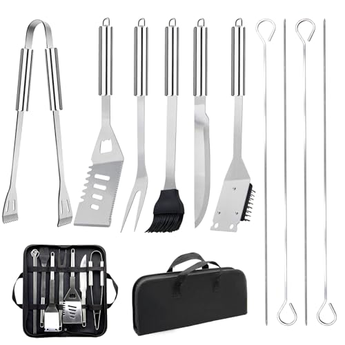 11Pcs Stainless Steel BBQ Grilling Accessories Set, Dad Gifts for Fathers Day Grilling Gifts,Portable Practical Grill Tools Utensils Kit with Storage Bag for Outdoor Grill Camping Backyard - color: 11PCS- Standard