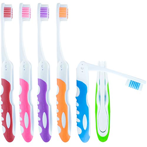 Lingito Travel Folding Toothbrush, Camping Toothbrush Bulk, Medium Bristle (6 Pack Medium-Multicolor) - style: 6 Pack Medium-Multicolor