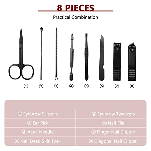 Hanaive 6 Set Manicure Set 48 Pcs Nail Clippers Pedicure Kit Gift for Fathers Day 8 in 1 Stainless Steel Grooming Kit Professional Nail Care Tools with Luxurious Travel Case for Men Women(Black, Red) - color: Black, Red