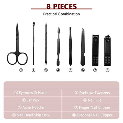 Hanaive 6 Set Manicure Set 48 Pcs Nail Clippers Pedicure Kit Gift for Fathers Day 8 in 1 Stainless Steel Grooming Kit Professional Nail Care Tools with Luxurious Travel Case for Men Women(Black, Red) - color: Black, Red