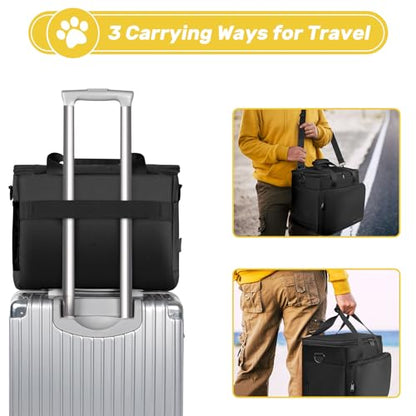 6 Set Dog Travel Bag, Large Pet Travel Kit for Supplies Includes 2 Food Containers, 1 Pet Organizer for Dogs, 2 Collapsible Bowls, 1 Treat Pouch, Dog Weekend Overnight Bag Luggage, Black - color: Black