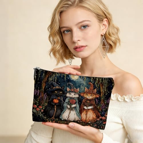 Retro Night Cat Wizard Makeup Bag, Cats Gifts Cosmetic Makeup Pouches with Zipper Travel Office Makeup Cosmetic Bags, Toiletry Organizer Pouch, Cat Lover Gifts for Cats Lovers - color: Multicolor 0004