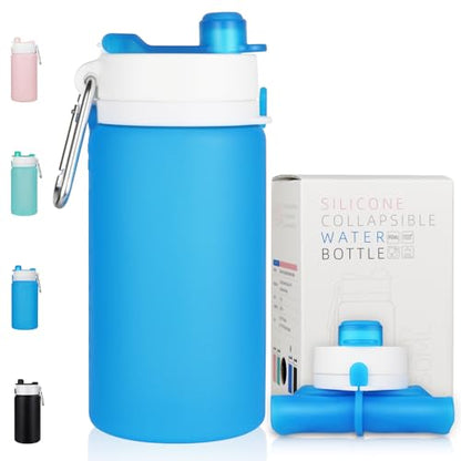 PLTCAT Collapsible Water Bottle, 19oz Foldable Bottle BPA Free Reusable Lightweight Leak-Proof Travel Silicone Water Bottle for Travel, Gym, Hiking, Office, Camping - color: Blue
