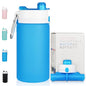 PLTCAT Collapsible Water Bottle, 19oz Foldable Bottle BPA Free Reusable Lightweight Leak-Proof Travel Silicone Water Bottle for Travel, Gym, Hiking, Office, Camping - color: Blue