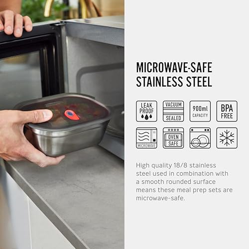 BLACK + BLUM Microwavable Stainless Steel Lunch Box | Multi-Function, Vacuum Sealed Container for Healthy Food | Portable and Stackable Food Storage for Office and Outdoor | 30 oz / 900ml - size: Medium Box (900ml)