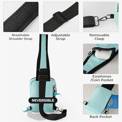 BROADREAM Sling Bag, Crossbody Bag with Anti-Theft Lock Zipper, RFID Blocking & Water Resistant for Travel Work Sport - color: Light Blue