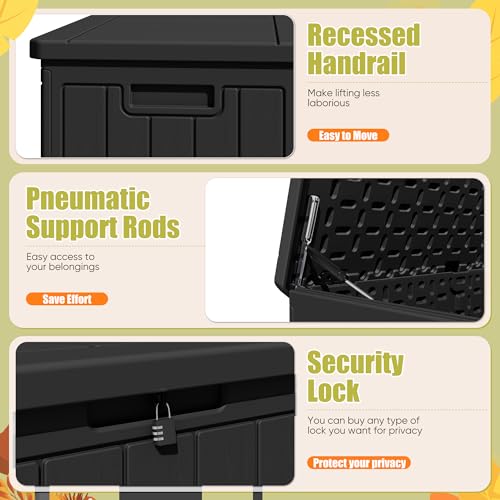 Devoko 90 Gallon Double-Wall Deck Box, Side Handles, HDPE Outdoor Large Storage Box Waterproof and Lockable for Patio Furniture, Garden, Pool (Black, 90 Gallon) - color: Black, size: 90 Gallon 1 Pack