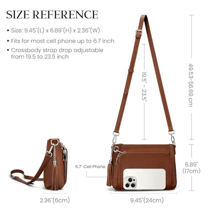 befen Anti Theft Genuine Leather Crossbody Bags for Women Handbags and Shoulder Basg with Built in Wallet RFID Leather Purse - color: Brown