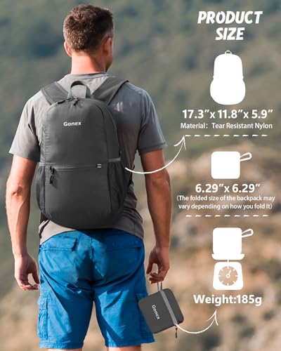 Gonex Ultra Lightweight Packable Backpack Daypack Handy Foldable Camping Outdoor Travel Cycling Backpacking - color: Grey