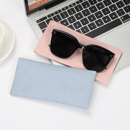 Sightor Sunglass Case, 2 Pcs Soft Eyeglass Cases for Women Portable Squeeze Top Leather Glasses Pouch - color: Rose, Blue