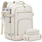 LOVEVOOK Travel Backpack For Women, 40L Carry On Backpack Flight Approved, TSA Personal Item Backpack Fits 17 Inch Laptop, Business Weekender Overnight Waterproof Daypack With 2 Packing Cubes, Beige - color: Beige, size: 40l-17.3 Inch-3pcs