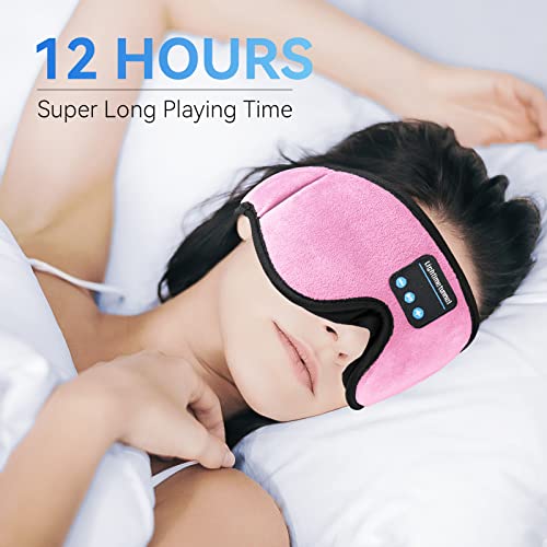 Sleep Headphones, 3D Sleep Mask, LIGHTIMETUNNEL Washable Sleeping Headphones with Ultra Thin Stereo Speakers Microphone Hands Free for Insomnia Travel Pink - color: Pink