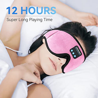 Sleep Headphones, 3D Sleep Mask, LIGHTIMETUNNEL Washable Sleeping Headphones with Ultra Thin Stereo Speakers Microphone Hands Free for Insomnia Travel Pink - color: Pink