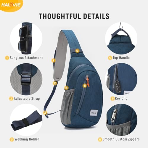 HALOVIE Anti Theft Crossbody Sling Bag RFID Travel Sling Backpack Lightweight Hiking Shoulder Chest Bag for Walking Work - color: Blue