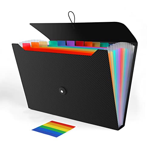 Accordion File Organizer, Expanding File Folder for Sorting Documents and Papers, 13 Pockets File Storage Organizer for Home, Travel and Office Use (Black) - color: Black