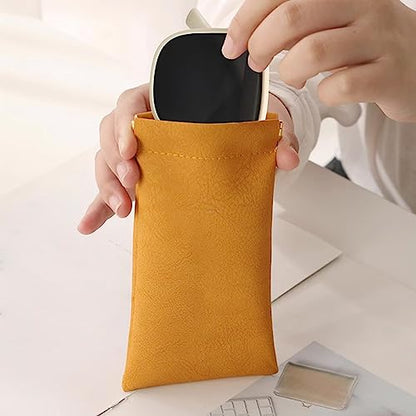 3 Pack Leather Eyeglasses Cases PU Soft Sunglasses Pouch Squeeze Top Portable Glasses Cases for Men Women - color: Pink Yellow Blue