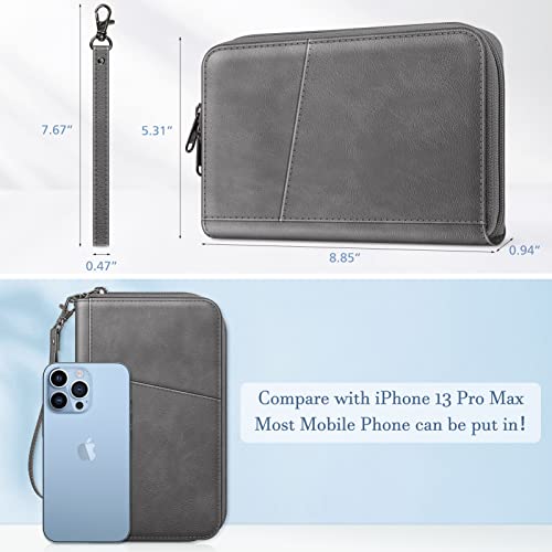Fintie Family Passport Holder Wallet, RFID Blocking Travel Document Organizer Clutch Bag Credit Cards Case Cover for Women Men - color: Gray