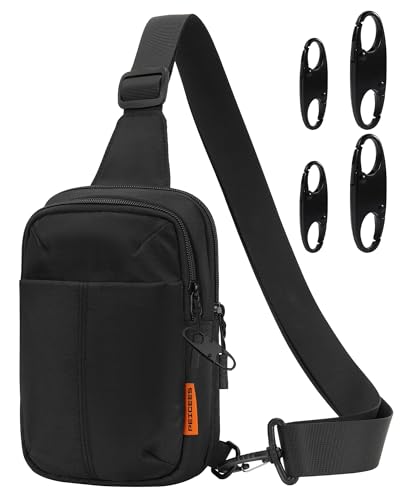 Peicees Small Anti Theft Sling Bag with Zipper Clip for Men Women, Waterproof Mini Crossbody Chest Bag for Travel Work Sport - color: Black