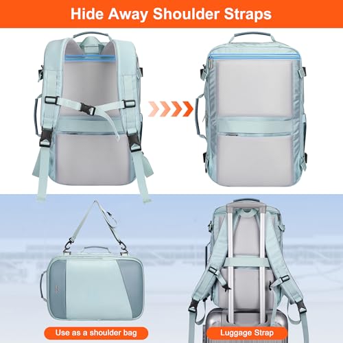 PIJUSHI Travel Backpack for Women Carry on Suitcase Backpack Flight Approved Personal Item Bag Fits 16 Inch Laptop(PE035 Blue) - color: Blue