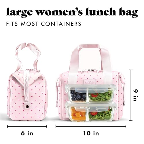 Fit & Fresh Remi Lunch Bag for Women Work – Neoprene Lunch Tote with Containers & Ice Pack, Reusable Meal Prep Lunch Box, Large Capacity, Machine Washable, Tiny Hearts - color: Tiny Hearts