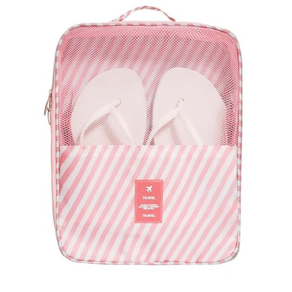 Shoe Bags for Travel,Shoe Bag Holds 3 Pair of Shoes,Shoe Storage Pouch for Travel and Daily Use,Shoe Organizer Travel Essentials for Packing in Suitcase,Waterproof - size: Pink Striped
