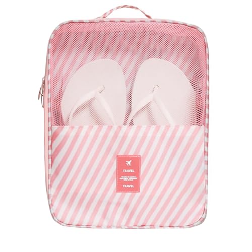 Shoe Bags for Travel,Shoe Bag Holds 3 Pair of Shoes,Shoe Storage Pouch for Travel and Daily Use,Shoe Organizer Travel Essentials for Packing in Suitcase,Waterproof - size: Pink Striped