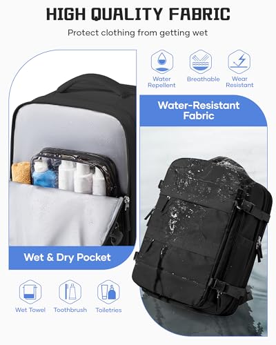 wepadre Vacuum Backpack Travel with Pump Travel Backpack with Vacuum System Expandable Vacpack Compression Backpacks for Travel Easy Vac Pack Carry on Luggage - color: Black