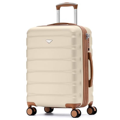 Flight Knight 24x16x10 Expandable Carry On Suitcase Hardside TSA Lock USB C Lightweight Luggage Silent Double Spinner Wheels Maximum Overhead Carry-On Bag For Virgin South West Approved Cream/Tan - color: Cream/Tan, size: 24x16x10"