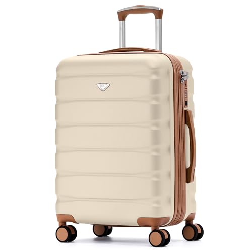 Flight Knight 24x16x10 Expandable Carry On Suitcase Hardside TSA Lock USB C Lightweight Luggage Silent Double Spinner Wheels Maximum Overhead Carry-On Bag For Virgin South West Approved Cream/Tan - color: Cream/Tan, size: 24x16x10"