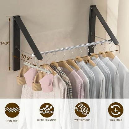 Clothes Drying Rack, Laundry Room Wall Mounted Retractable Clothes Hanger Drying Rack, Laundry Clothing Drying Rack Folding Indoor or Outdoor, Aluminium Dryer, 2pcs(Black with 80cm bar) - color: Black2