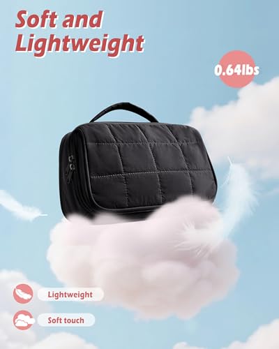 Marscamd Travel Makeup Bag for Women, Puffy Cosmetics Organizer with Waterproof Pockets, Toiletry Pouch for Makeup Brushes, Skincare & Travel Essentials, Black (Bag Only) - color: Black