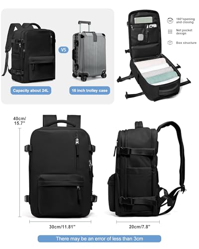 VGCUB Travel Backpack for Women Men for Spirit Airlines Personal Item Bag 18x14x8 Inches Laptop College Waterproof Carry on Flight Approved Work Backpack Mochila de Viaje,Black - color: Black, style: Small