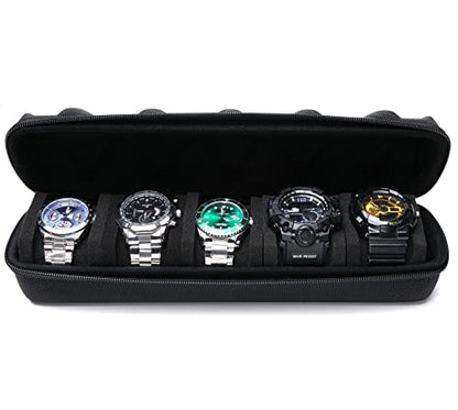 5 slots Watch travel case, hard watch storage organizer box with soft foam insert, watch holder, fit up to 55mm face watch - size: 5 INSERT