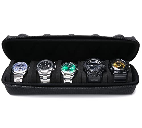 5 slots Watch travel case, hard watch storage organizer box with soft foam insert, watch holder, fit up to 55mm face watch - size: 5 INSERT