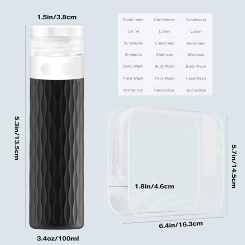 Travel Bottles for Toiletries, TSA Approved 3.4oz Travel Size Containers, BPA Free Leak Proof Silicone Traveling Bottles, Refillable Travel Essentials Kits for Shampoo Conditioner(4 Pack)-A - color: Black,Gray,MistyBlue,OliveGreen