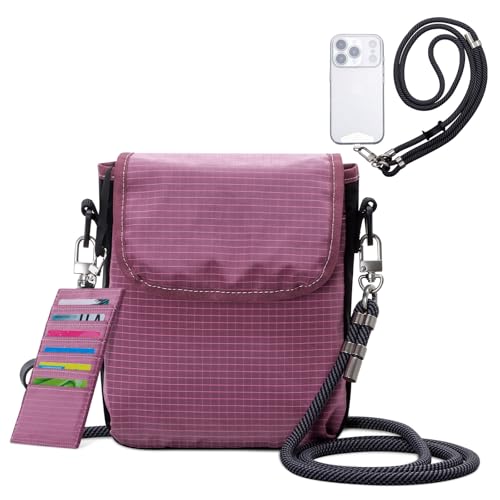 HUA ANGEL Small Crossbody Bag for Women, Phone Lanyard for Women/Men, Cell Phone Purses with Detachable 6-Layer Card Holder - color: Rose Red