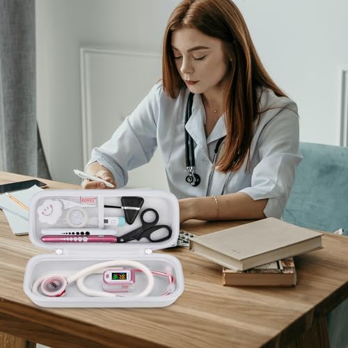 BOVKE Stethoscope Case for 3M Littmann Classic III Monitoring, Lightweight II S.E, MDF Acoustica Stethoscopes, Extra Room fits Nurse Accessories Medical Equipment and Nursing School Essentials, White - color: White