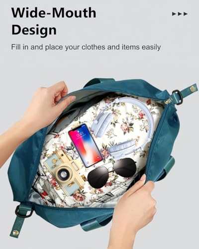 Foldable Travel Duffel Bag for Women, 40L Expandable Carry on Bag Personal Item Flight Approved, Overnight Weekender Bag with Wet Pocket for Gym Travel, Water-Resistant Nylon, Peacock Blue - color: Peacock Blue