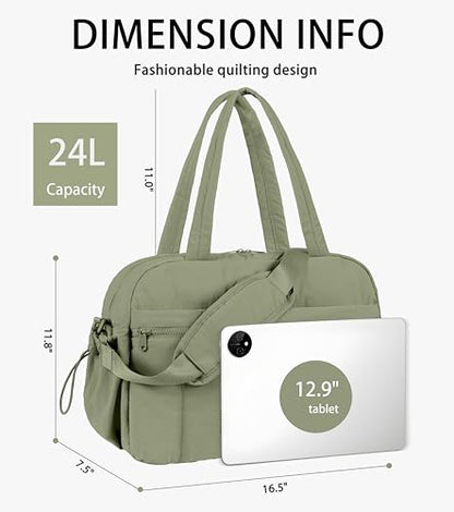 Lightweight Travel Duffle Bag for Women, Quilted Puffy Weekender with Wet Pocket for Gym, Overnight, Personal Item Carry On, Green - color: Green