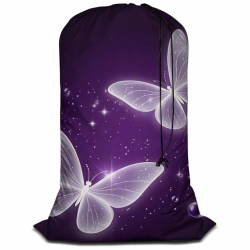 Swono Purple Butterfly Laundry Bags 28" x 40", Magic Flying Animal Sparkle Laundry Hamper Basket, Versatile - Multi Use, Oxford Cloth - color: Purple Butterfly