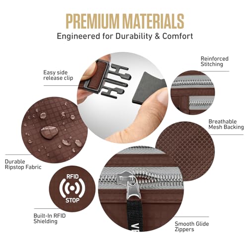 VENTURE 4TH Money Belt for Travel – Slim Hidden Under-Clothes RFID Blocking Anti-Theft Passport Holder & Travel Wallet Pouch for Men & Women to Protect Cash, Cards & Documents (Brown) - color: Brown