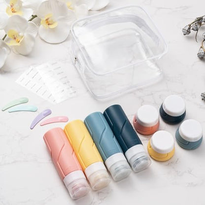 MODENGKONGJIAN Travel Bottles for Toiletries,TSA Approved Silicone Squeezable Travel Shampoo Bottles, 3oz Leak Proof Refillable Toiletry Cosmetic Containers （15 Pcs/Colorful） - color: Set-15PCS/Colorful