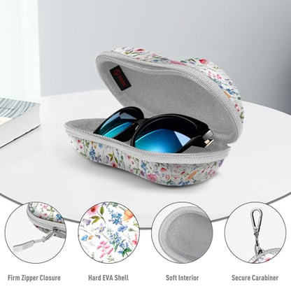 FINTIE Sunglasses Case, Hard EVA Shell Shockproof Sport Glasses Case with Metal Carabiner Travel Zipper Eyeglasses Holder - color: Z-flower Fantasy