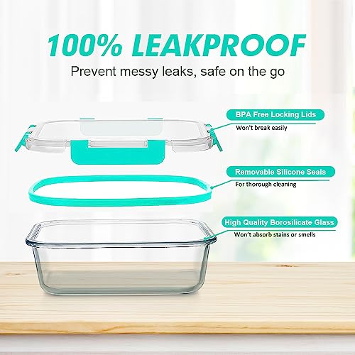 VERONES 12 Packs Glass Food Storage Containers Set, Airtight Glass Lunch Containers, Glass Meal Prep Containers with Lids,Exclusive of BPA, for Microwave, Oven, Freezer & Dishwasher Friendly,Green - color: Green