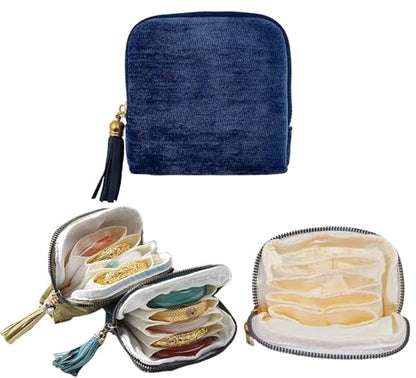 Small Portable Jewelry Travel Case Jewelry Pouch Bags with Tassel Zipper Soft Mini Jewelry Roll Organizer Storage Bag for Necklaces Bracelets Earrings