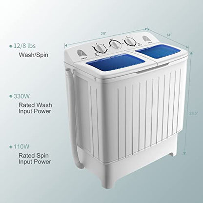 COSTWAY Portable Washing Machine, Twin Tub 20 Lbs Capacity, Compact Laundry Washer(12 Lbs) and Spinner(8 Lbs), Durable Design, Timer Control, Perfect for RV, Apartments and Dorms, Blue+White - color: Blue + White