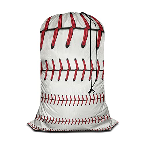Swono 1 Pack Laundry Bag, Softball Baseball Red Lace Over White Background 28x40 Inches Rips & Tears Resistant Large Dirty Clothes Storage Bag, Heavy Duty Laundry Hamper Liner for Home - color: Softball