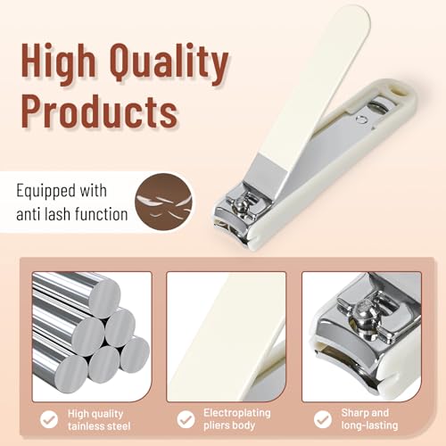 Nail Clipper Set for Men and Women, 7 Pcs Toenail Clippers, Stainless Steel Fingernail Clipper, and Travel Case Manicure Set, Gift Ideas (Beige) - color: Beige