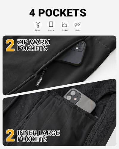 Outdoor Ventures Women's Lightweight Waterproof Fleece Lined Hooded Softshell Rain Jacket, Warm Windbreaker Long Coat - color: Black, size: 4X-Large